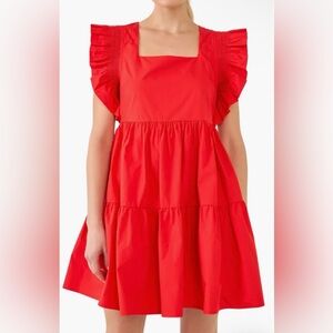 English Factory Ruffled dress with smocking Detail